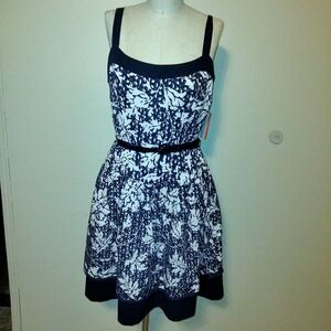 Ella Rose Navy Blue & White Floral Print Sleeveless Dress NWT  6